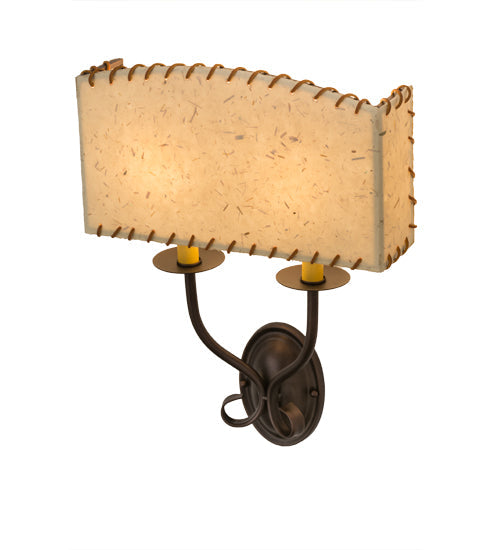 Meyda Lighting Ranchero 15" 2-Light Mahogany Bronze Wall Sconce With Beige Strawgrass Parchment Shade