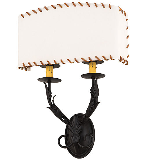 Meyda Lighting Ranchero 15" 2-Light Old Wrought Iron Wall Sconce With Cream Textrene Shade