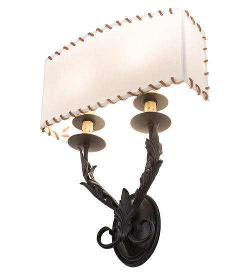 Meyda Lighting Ranchero 15" 2-Light Old Wrought Iron Wall Sconce With Cream Textrene Shade