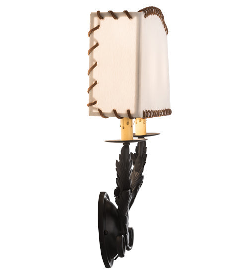 Meyda Lighting Ranchero 15" 2-Light Old Wrought Iron Wall Sconce With Cream Textrene Shade