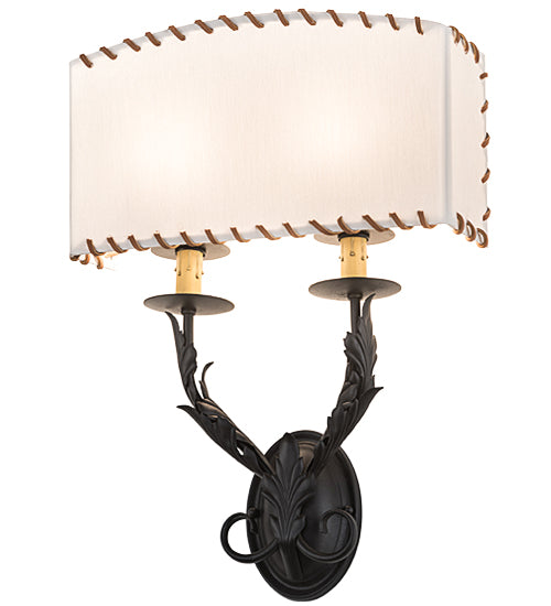 Meyda Lighting Ranchero 15" 2-Light Old Wrought Iron Wall Sconce With Cream Textrene Shade