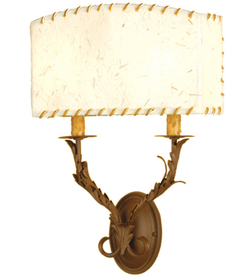 Meyda Lighting Ranchero 15" 2-Light Rust Wall Sconce With White Strawgrass Parchment Shade