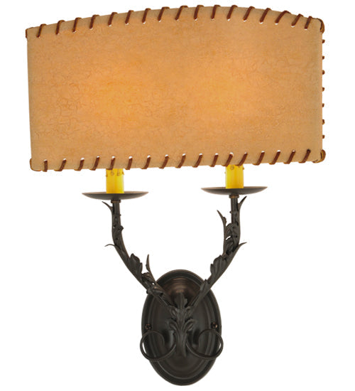 Meyda Lighting Ranchero 15" 2-Light Timeless Bronze Wall Sconce With Beige Shade