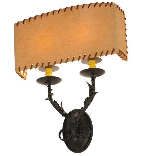 Meyda Lighting Ranchero 15" 2-Light Timeless Bronze Wall Sconce With Beige Shade