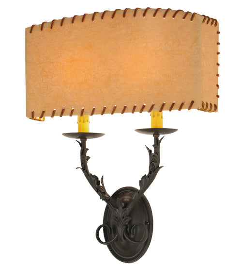 Meyda Lighting Ranchero 15" 2-Light Timeless Bronze Wall Sconce With Beige Shade