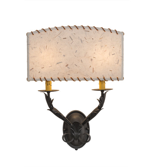 Meyda Lighting Ranchero 15" 2-Light Wrought Iron Wall Sconce With Beige Shade Paper