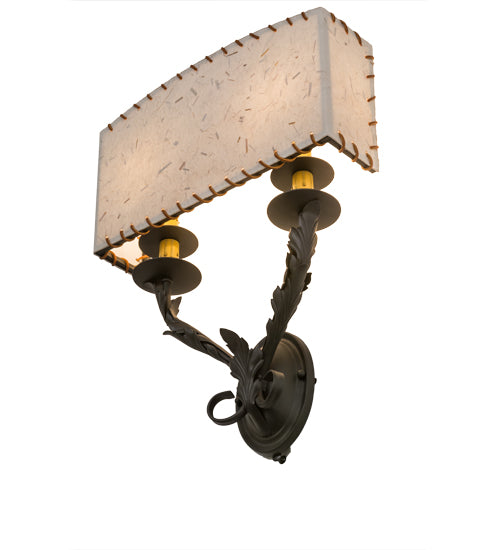 Meyda Lighting Ranchero 15" 2-Light Wrought Iron Wall Sconce With Beige Shade Paper