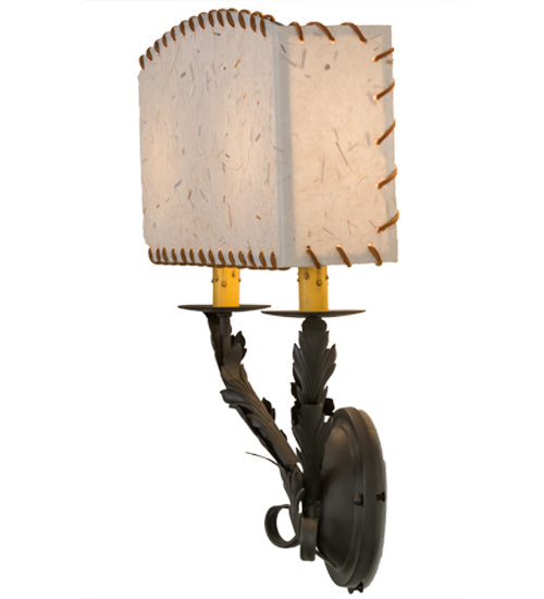 Meyda Lighting Ranchero 15" 2-Light Wrought Iron Wall Sconce With Beige Shade Paper