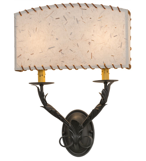 Meyda Lighting Ranchero 15" 2-Light Wrought Iron Wall Sconce With Beige Shade Paper