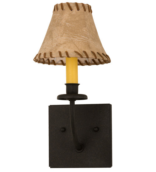 Meyda Lighting Ranchero 6" Dark Roast Wall Sconce With Brown Faux Leather Shade