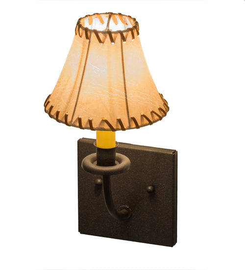 Meyda Lighting Ranchero 6" Dark Roast Wall Sconce With Brown Faux Leather Shade