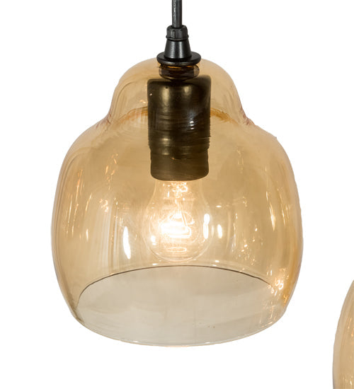 Meyda Lighting Raquel 24" 8-Light Solar Black Cascading Pendant Light With Amber Shade Glass