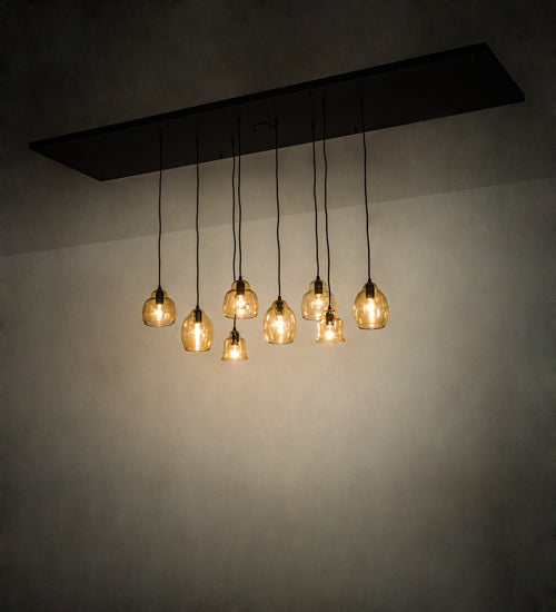 Meyda Lighting Raquel 24" 8-Light Solar Black Cascading Pendant Light With Amber Shade Glass