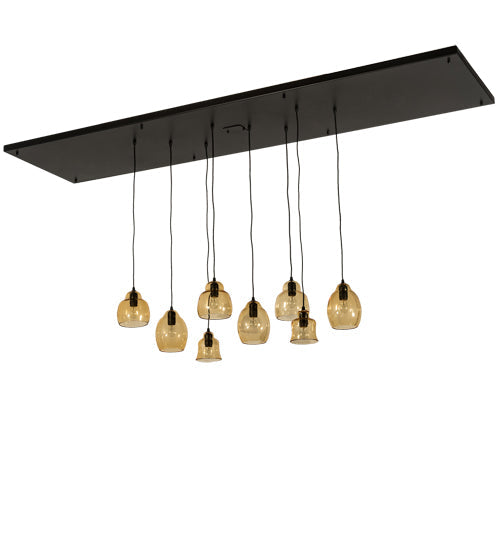 Meyda Lighting Raquel 24" 8-Light Solar Black Cascading Pendant Light With Amber Shade Glass