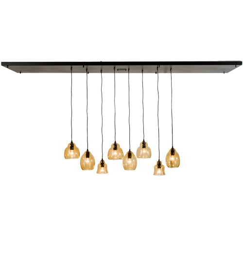 Meyda Lighting Raquel 24" 8-Light Solar Black Cascading Pendant Light With Amber Shade Glass
