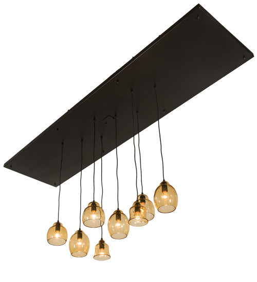 Meyda Lighting Raquel 24" 8-Light Solar Black Cascading Pendant Light With Amber Shade Glass