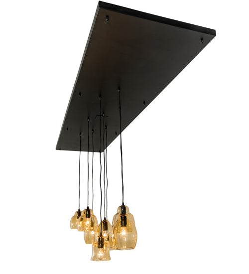 Meyda Lighting Raquel 24" 8-Light Solar Black Cascading Pendant Light With Amber Shade Glass