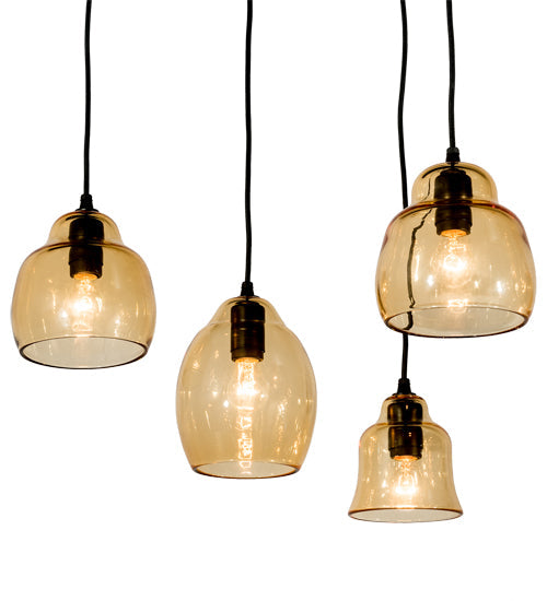 Meyda Lighting Raquel 24" 8-Light Solar Black Cascading Pendant Light With Amber Shade Glass