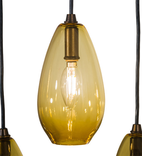 Meyda Lighting Raquel 54" 9-Light Antique Copper Cascading Pendant Light With Amber Shade Glass