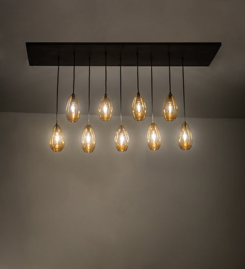 Meyda Lighting Raquel 54" 9-Light Antique Copper Cascading Pendant Light With Amber Shade Glass