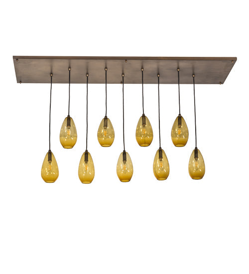 Meyda Lighting Raquel 54" 9-Light Antique Copper Cascading Pendant Light With Amber Shade Glass