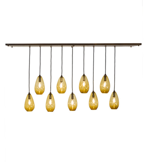 Meyda Lighting Raquel 54" 9-Light Antique Copper Cascading Pendant Light With Amber Shade Glass