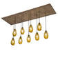 Meyda Lighting Raquel 54" 9-Light Antique Copper Cascading Pendant Light With Amber Shade Glass
