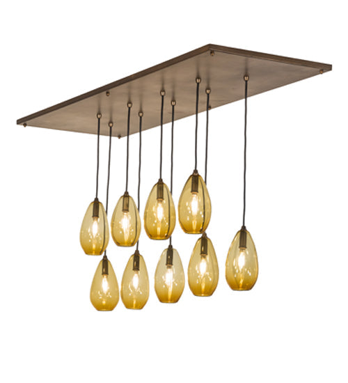 Meyda Lighting Raquel 54" 9-Light Antique Copper Cascading Pendant Light With Amber Shade Glass