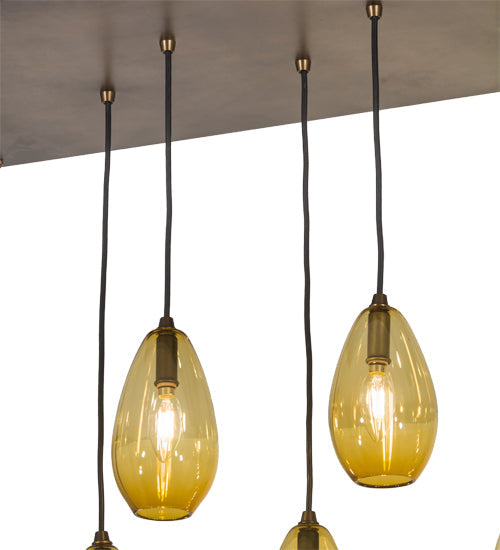 Meyda Lighting Raquel 54" 9-Light Antique Copper Cascading Pendant Light With Amber Shade Glass