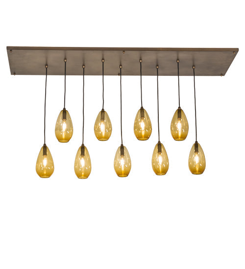 Meyda Lighting Raquel 54" 9-Light Antique Copper Cascading Pendant Light With Amber Shade Glass