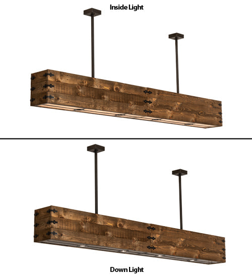 Meyda Lighting Reclamare 120" 12-Light Natural Wood & Oil Rubbed Bronze Island Pendant Light With Silver Mica Shade Glass