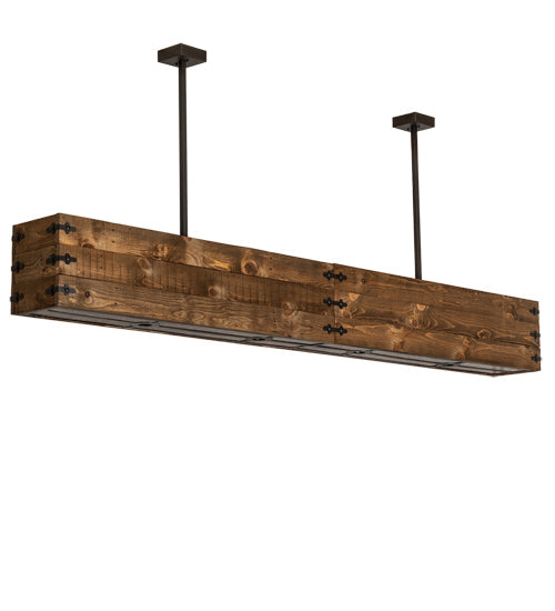 Meyda Lighting Reclamare 120" 12-Light Natural Wood & Oil Rubbed Bronze Island Pendant Light With Silver Mica Shade Glass