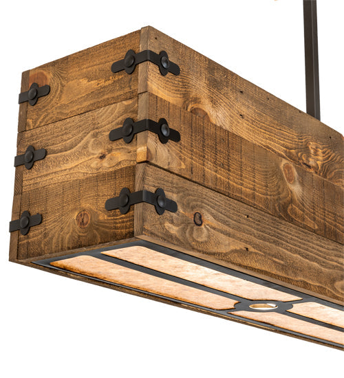 Meyda Lighting Reclamare 120" 12-Light Natural Wood & Oil Rubbed Bronze Island Pendant Light With Silver Mica Shade Glass