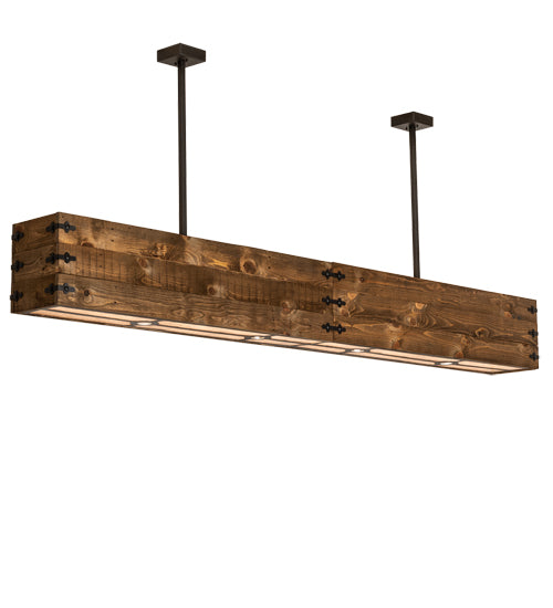 Meyda Lighting Reclamare 120" 12-Light Natural Wood & Oil Rubbed Bronze Island Pendant Light With Silver Mica Shade Glass
