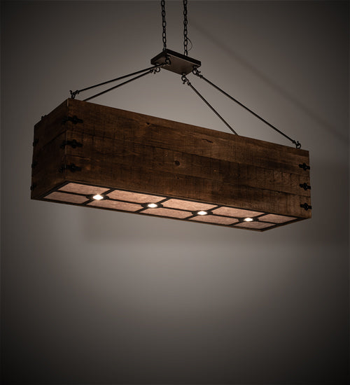 Meyda Lighting Reclamare 60" 12-Light Oil Rubbed Bronze Island Pendant Light With Silver Mica Shade Glass