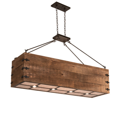 Meyda Lighting Reclamare 60" 12-Light Oil Rubbed Bronze Island Pendant Light With Silver Mica Shade Glass