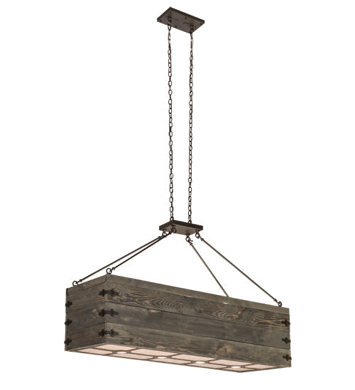 Meyda Lighting Reclamare 61" 12-Light Oil Rubbed Bronze Island Pendant Light With Silver Mica Shade Glass