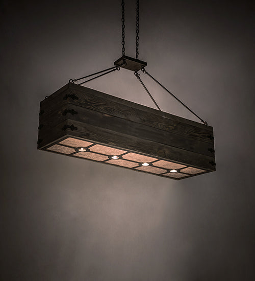 Meyda Lighting Reclamare 61" 12-Light Oil Rubbed Bronze Island Pendant Light With Silver Mica Shade Glass