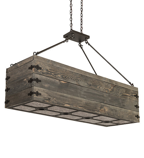 Meyda Lighting Reclamare 61" 12-Light Oil Rubbed Bronze Island Pendant Light With Silver Mica Shade Glass