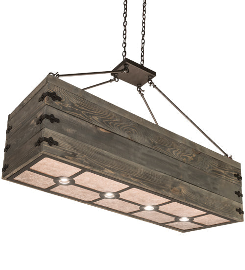 Meyda Lighting Reclamare 61" 12-Light Oil Rubbed Bronze Island Pendant Light With Silver Mica Shade Glass