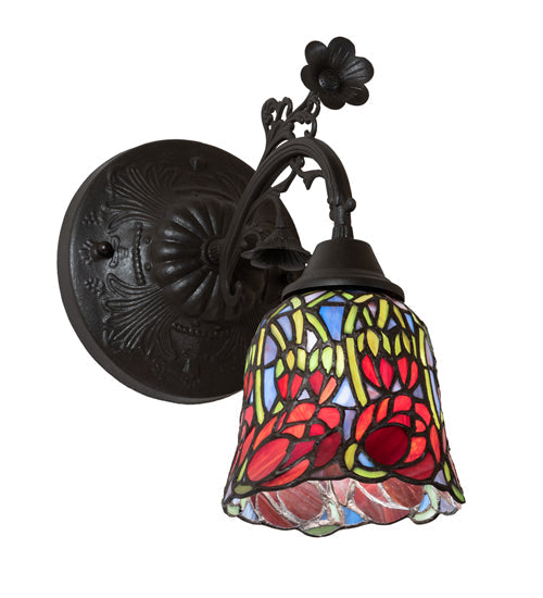 Meyda Lighting Red Rosebud 6" Mahogany Bronze Wall Sconce With Multi-Colored Shade Glass