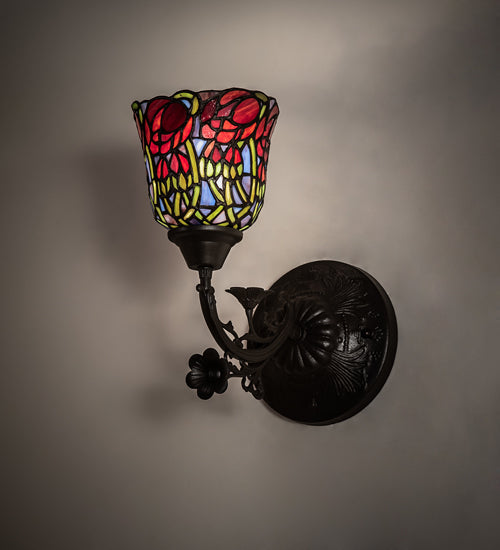 Meyda Lighting Red Rosebud 6" Mahogany Bronze Wall Sconce With Multi-Colored Shade Glass
