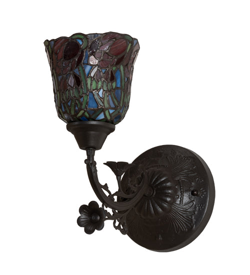 Meyda Lighting Red Rosebud 6" Mahogany Bronze Wall Sconce With Multi-Colored Shade Glass