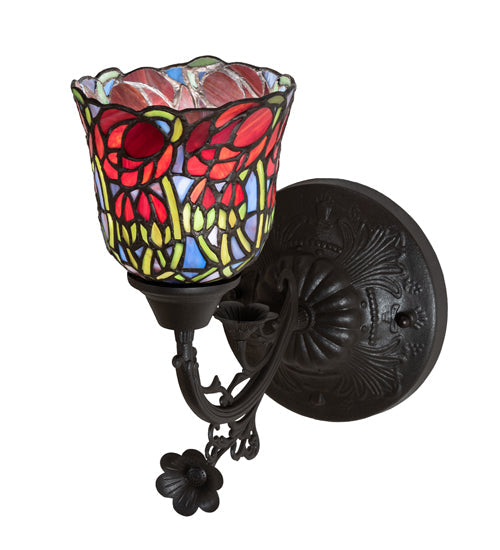 Meyda Lighting Red Rosebud 6" Mahogany Bronze Wall Sconce With Multi-Colored Shade Glass