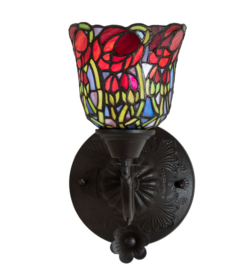 Meyda Lighting Red Rosebud 6" Mahogany Bronze Wall Sconce With Multi-Colored Shade Glass