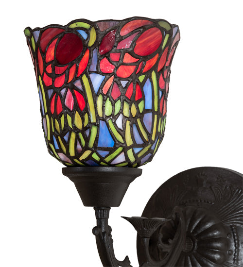 Meyda Lighting Red Rosebud 6" Mahogany Bronze Wall Sconce With Multi-Colored Shade Glass