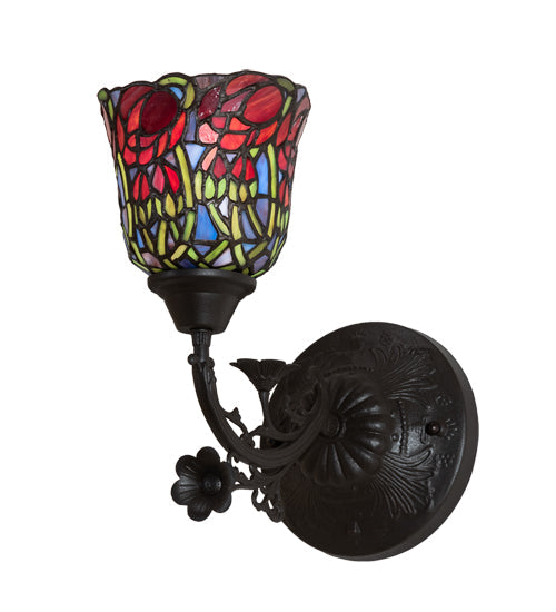 Meyda Lighting Red Rosebud 6" Mahogany Bronze Wall Sconce With Multi-Colored Shade Glass