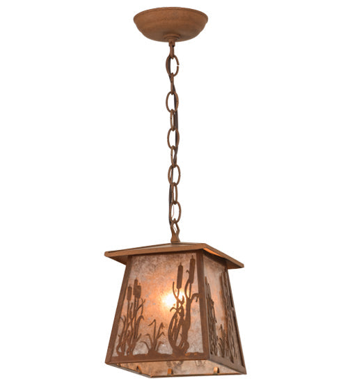 Meyda Lighting Reeds & Cattails 10" Rust Pendant Light With Silver Mica Shade Glass