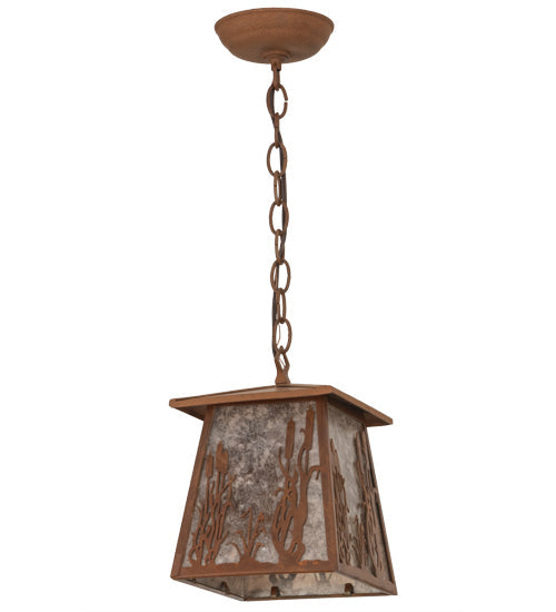 Meyda Lighting Reeds & Cattails 10" Rust Pendant Light With Silver Mica Shade Glass