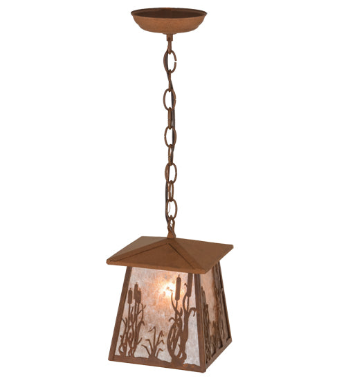 Meyda Lighting Reeds & Cattails 10" Rust Pendant Light With Silver Mica Shade Glass